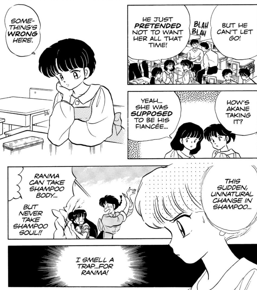 This is Akane after finding Ranma and Shampoo in bed together later in the day. She's functioning like a normal person.